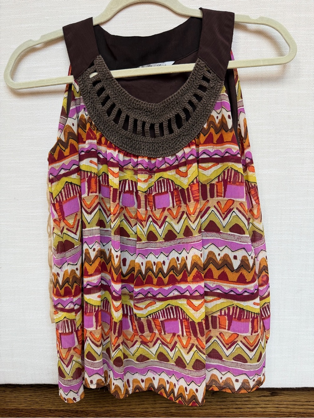 Women’s Vintage Retro Indie Bohemian Sleeveless Crochet-Neck Multicolor Tank Top